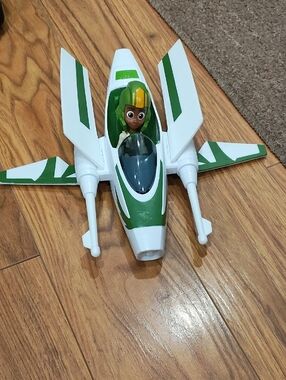 Green and White Kids Toy Jet with Pilot Figure